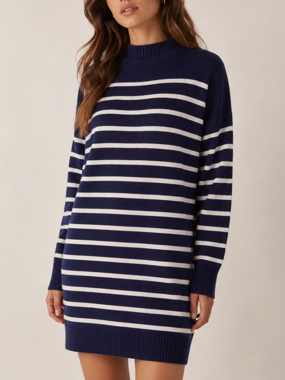 Polo Ralph Lauren Merino Wool Striped Sweater Dress Size M Navy & White Crewneck